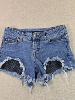 Blackheart High Rise Denim Shorts Distressed Fishnet Cutoff Size 1